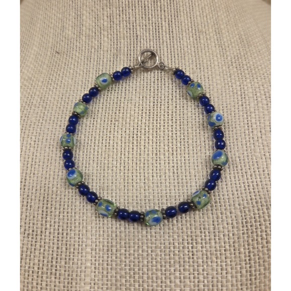 The Unbranded Brand Jewelry - Sterling Silver & Murano Glass Bead Bracelet Toggle Clasp 7.5"
